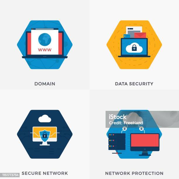 Domain Data Security Secure Network Network Protection Flat Banner For ...
