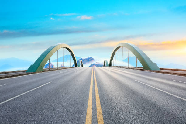 Asphalt highway road and beautiful mountains nature landscape