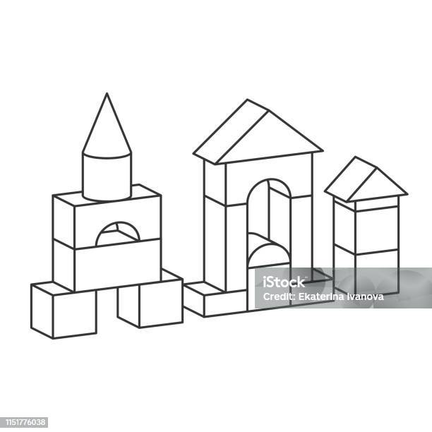 Line Style Toy Building Tower Illustration For Coloring Book Stock Illustration - Download Image Now