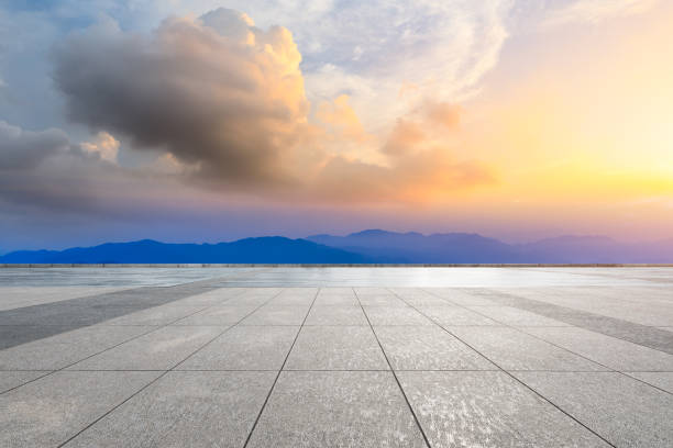 istock Empty square floor and beautiful mountains nature landscape 1151777760