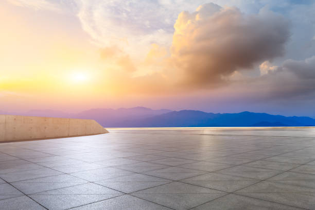 istock Empty square floor and beautiful mountains nature landscape 1151777840
