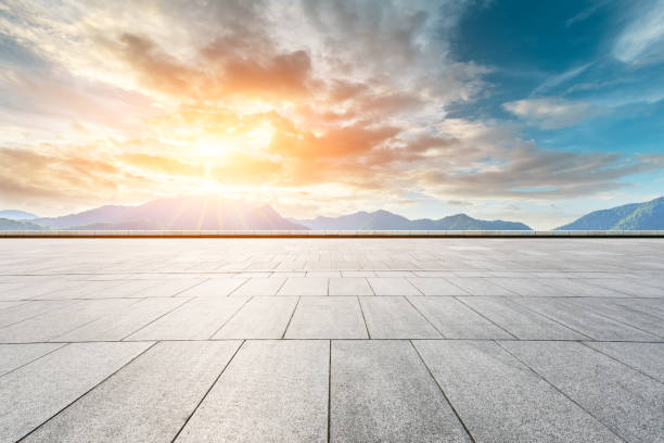 istock Empty floor and beautiful mountains nature landscape at sunset 1151777881