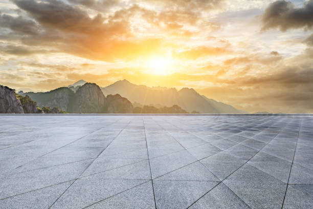 istock Empty square floor and beautiful mountains nature landscape 1151777995