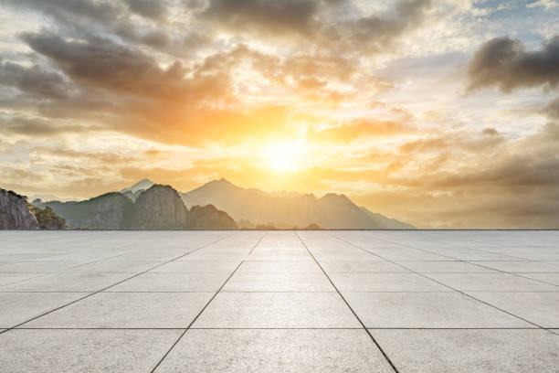 istock Empty square floor and beautiful mountains nature landscape 1151778089