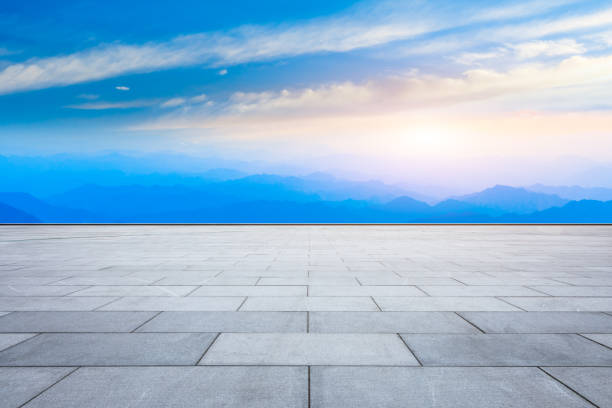 istock Empty square floor and beautiful mountains nature landscape 1151778173