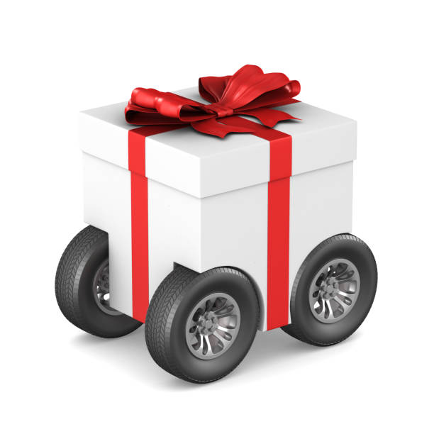 istock gift box with wheel on white background. Isolated 3D illustration 1151785074