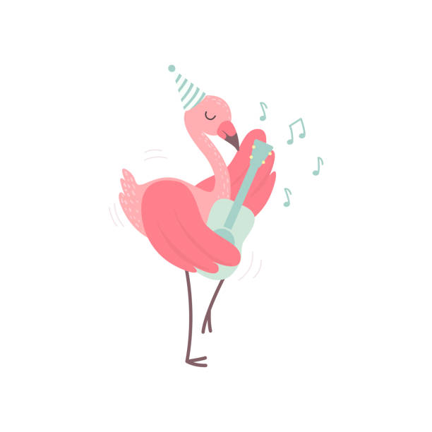 istock Cute Flamingo Wearing Party Hat Playing Guitar, Beautiful Exotic Bird Character Vector Illustration 1151785611