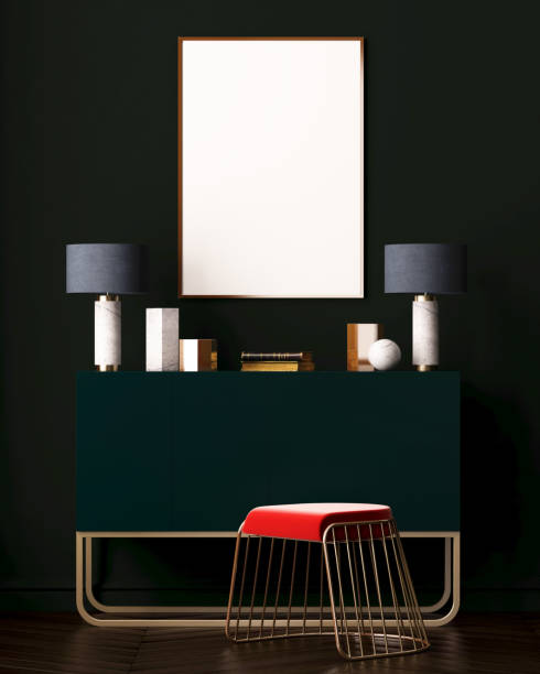 istock Mockup posters in the interior. Art Deco style. 3d rendering, 3d illustration. 1151787785