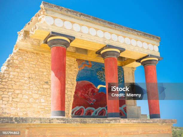 The Knossos Palace Heraklion Crete Greece Stock Photo - Download Image Now - Ancient, Ancient Civilization, Antique