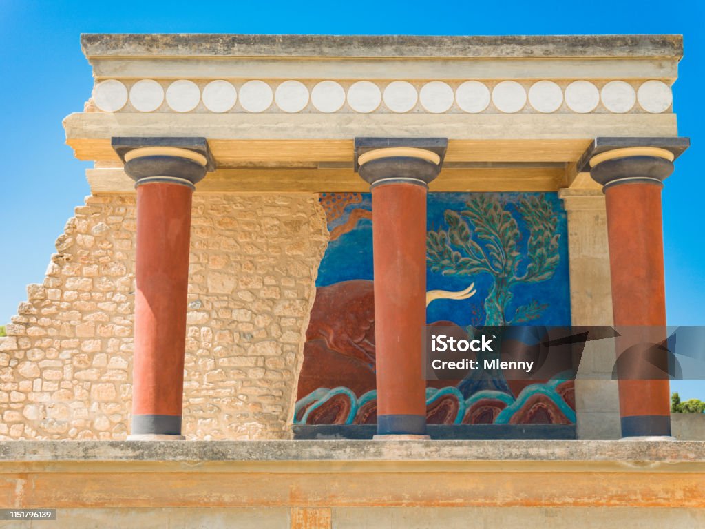 Knossos Palace Island of Crete, Greece Heraklion Ancient greek Minoan Civilization Knossos Palace. Heraklion, Crete, Greece, Europe Herakleion Stock Photo