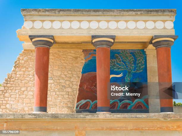 Knossos Palace Island Of Crete Greece Heraklion Stock Photo - Download Image Now - Herakleion, Knossos, Temple - Building