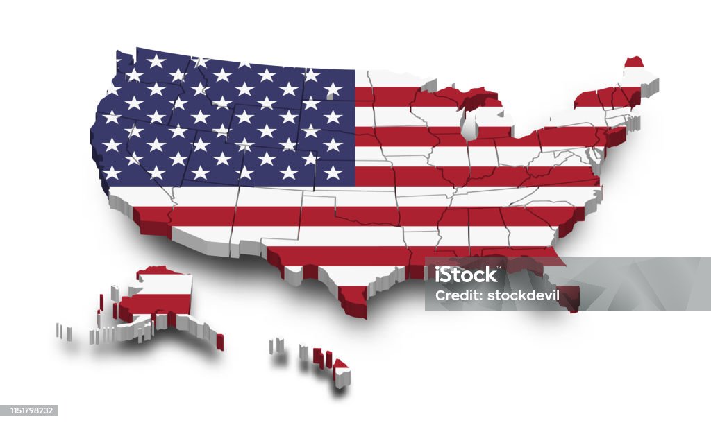 United states of america map and flag . 3D shape design . Independence day of USA concept . Perspective view . Vector United states of america map and flag . 3D shape design . Independence day of USA concept . Perspective view . Vector . USA stock vector