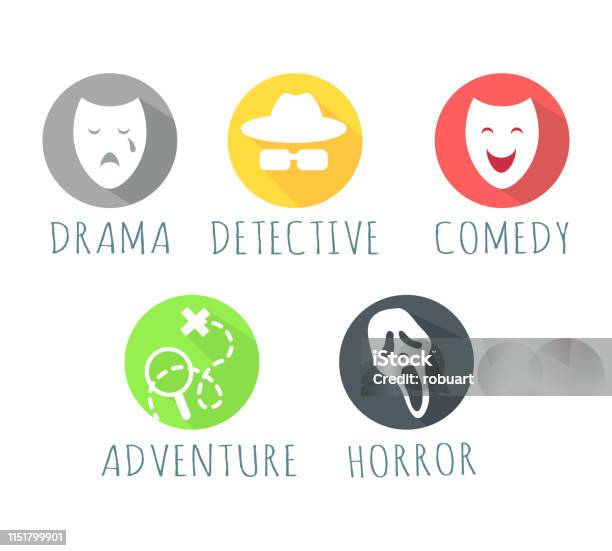 Drama Detective Comedy Adventure Horror Film Logo Stock Illustration - Download Image Now - Television Industry, Icon Symbol, Thriller - Film Genre