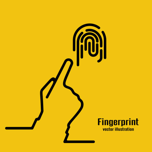 지문 아이콘입니다. 검은 윤곽선 기호입니다. - biometrics touching glass fingerprint stock illustrations