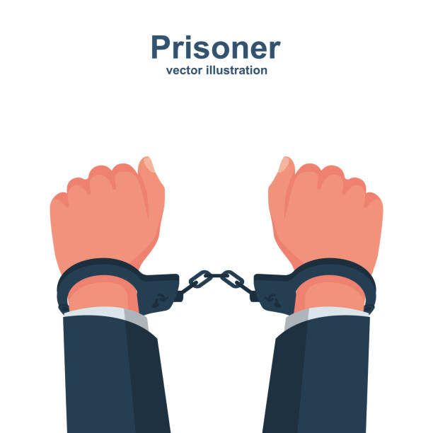 ręce w kajdankach. człowiek w więzieniu - handcuffs stock illustrations