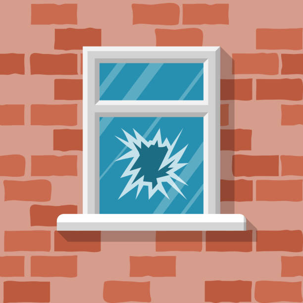 kaputtes fenster. vektorillustration flaches design - smashed window stock-grafiken, -clipart, -cartoons und -symbole