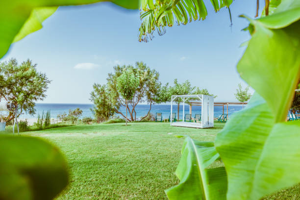 Lounger  in tropical garden on Zakynthos island