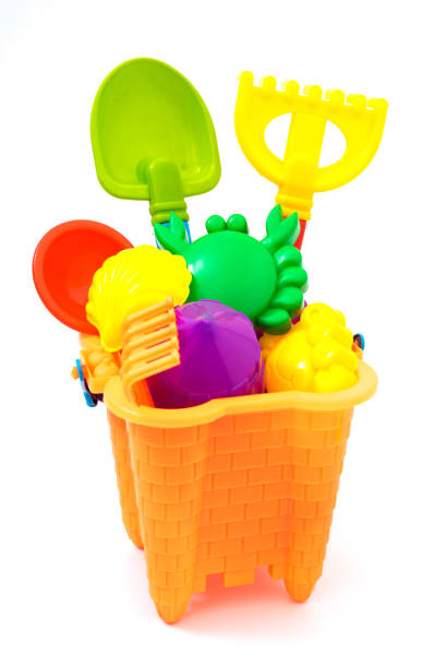 children beach toys isolated on white background