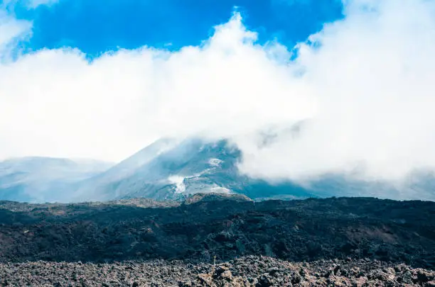 Photo of Mount Etna, active volcano on the east coast of Sicily, Italy