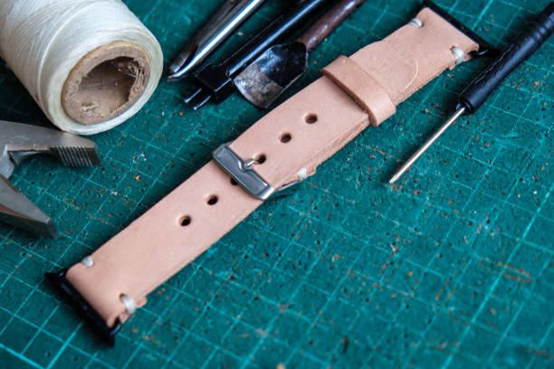 Genuine pink vegetable tanned leather making watch strap
