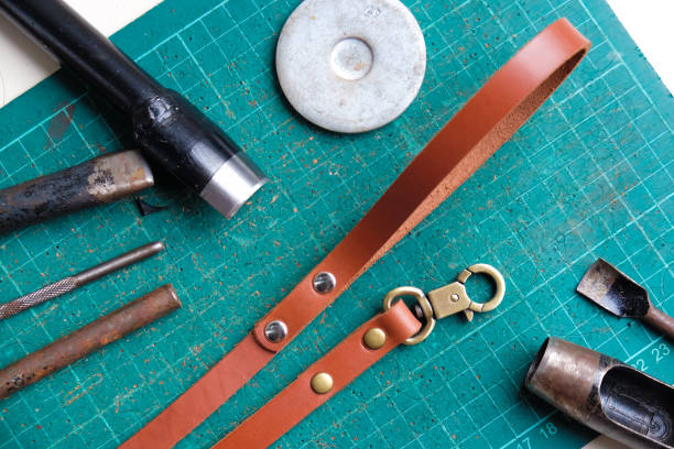 istock Leather dog leash craftsmanship object with metal ring 1151814442