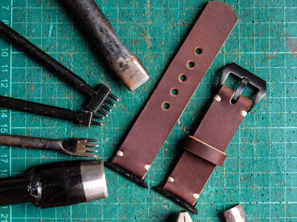 istock Genuine leather watch band strap handmade of crafts working 1151815233
