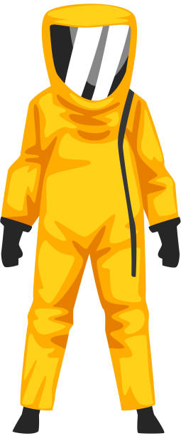 człowiek w radioterapii kombinezon ochronny i kask, profesjonalne bezpieczeństwo uniform wektor ilustracja - radiation protection suit biology danger biochemical warfare stock illustrations