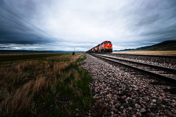 treno merci lungo un miglio in montana, stati uniti - freight train foto e immagini stock