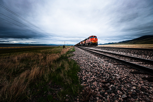 Mile long freight train in Montana, USA