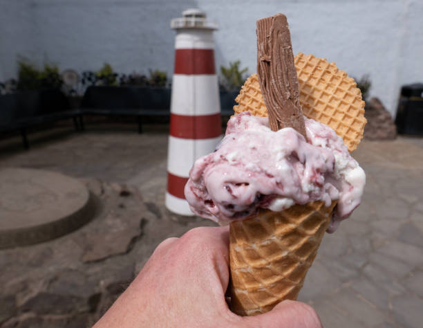 Ice cream with chocolate flake and wafer
