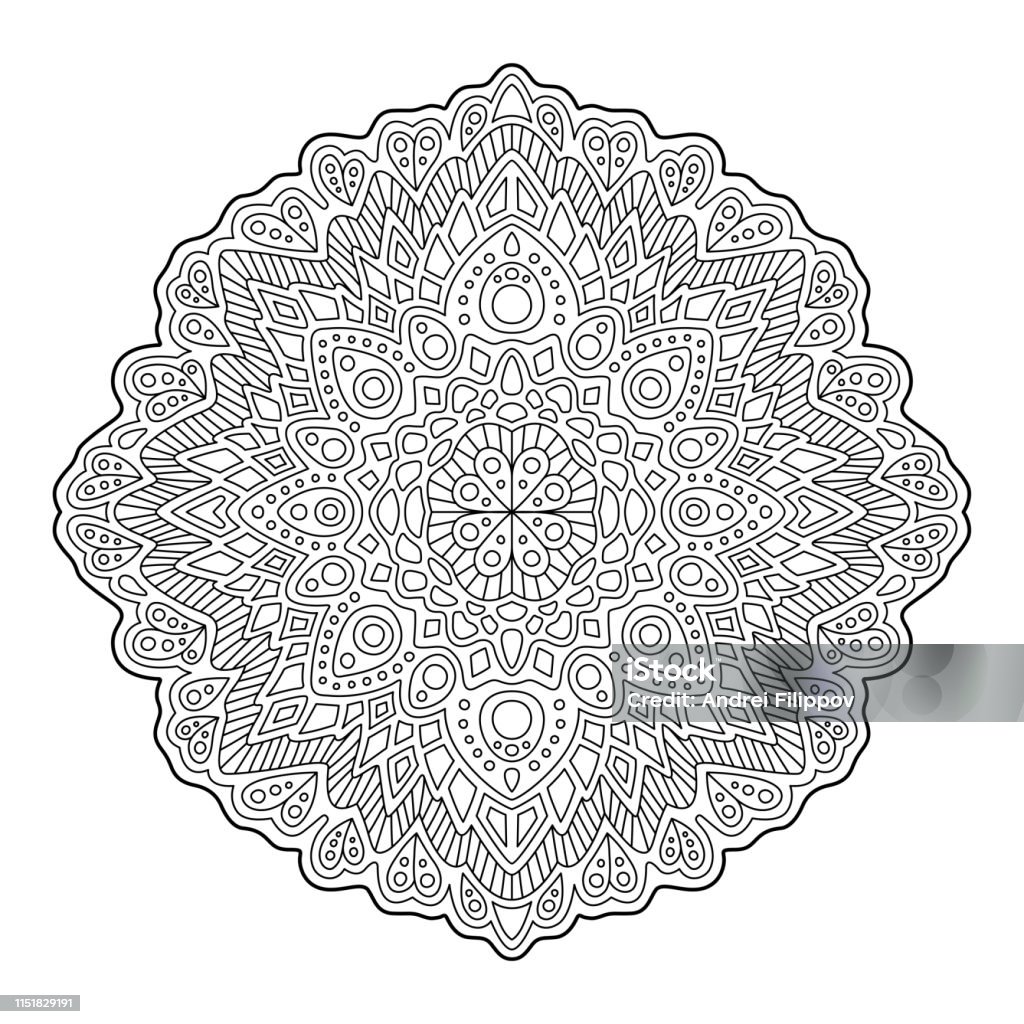 Zen art for coloring book with round pattern Beautiful monochrome abstract illustration for coloring book with round pattern on white background Abstract stock vector