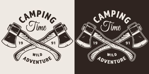 monochrome campingsaison print - axt stock-grafiken, -clipart, -cartoons und -symbole