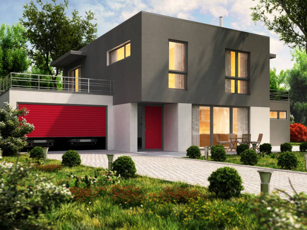 istock Modern house design and large garage for a cars 1151832969