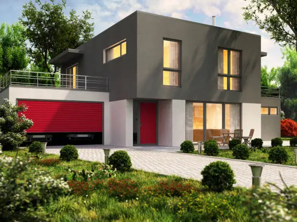 Photo of Modern house design and large garage for a cars