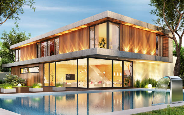 istock Luxury house with swimming pool. Interior and exterior. 1151832975