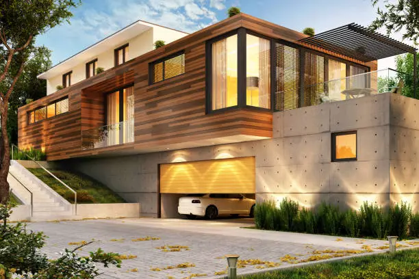 Photo of Beautiful modern house with a large garage for cars