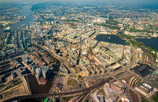 Aerial view of the Alster in Hamburg