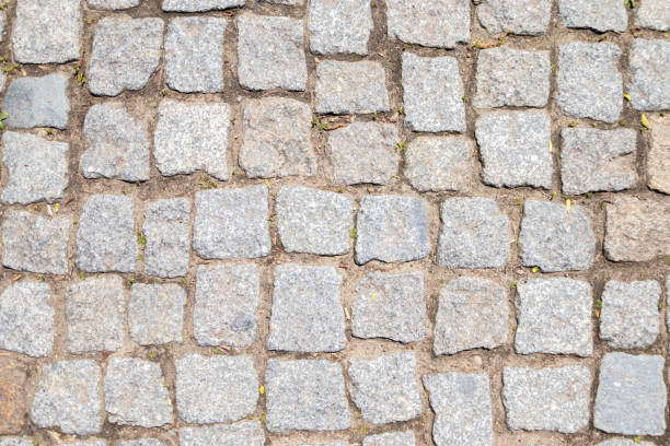 istock Cobblestone background texture and abstract wallpaper - Dirty and used asphalt, pavement or street