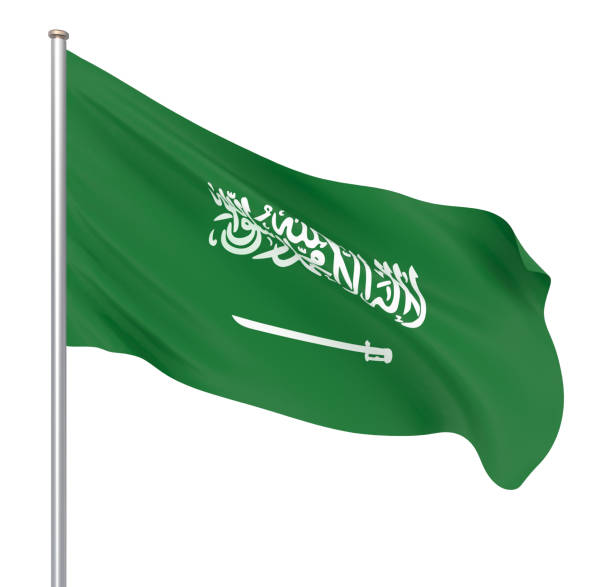 istock Saudi Arabia flag blowing in the wind. Background texture. Riyadh. 3d rendering, waving flag. - Illustration. Isolated on white. 1151836095