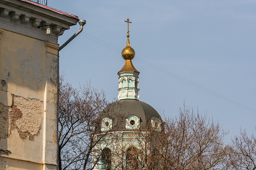 The Zurich Enge church captured on a winter day after heavy snowing.