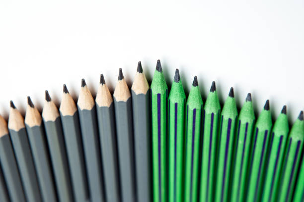 istock many simple pencils with erasers in a row on a white table  top view 1151837857