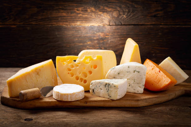 various types of cheese - dairy farm dairy product emmental cheese cheese imagens e fotografias de stock