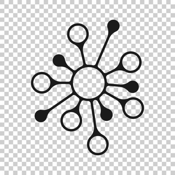 hub-netzwerk-verbindungsschild-icon in transparentem stil. dna-molekül-vektordarstellung auf isoliertem hintergrund. atom-geschäftskonzept. - at symbol connection technology community stock-grafiken, -clipart, -cartoons und -symbole