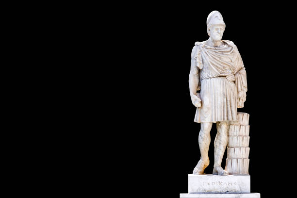 Statue of ancient Greek Pericles_black background stock photo