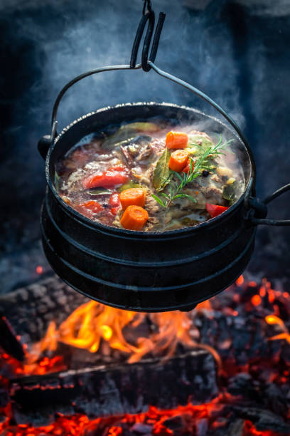 istock Closeup of fresh hunter's stew on campfire 1151849026