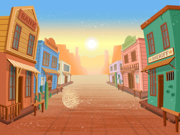 ilustraciones, imágenes clip art, dibujos animados e iconos de stock de west town2 - saloon