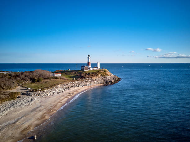 istock Montauk Lighthouse and beach aerial shot 1151851919