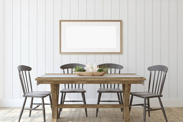 istock Modern farmhouse dining-room. Frame mockup. 3d render. 1151858825