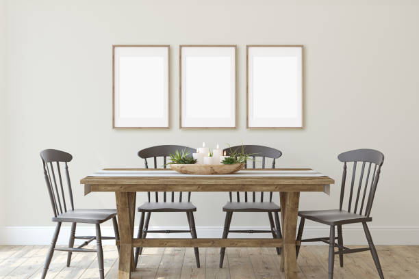 istock Modern farmhouse dining-room. Frame mockup. 3d render. 1151858826
