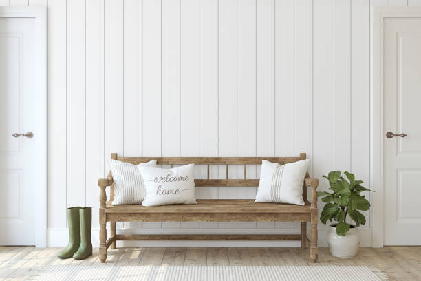 istock Farmhouse entryway. Interior mockup. 3d render. 1151858834